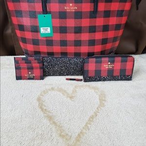 Plaid three piece purse set
